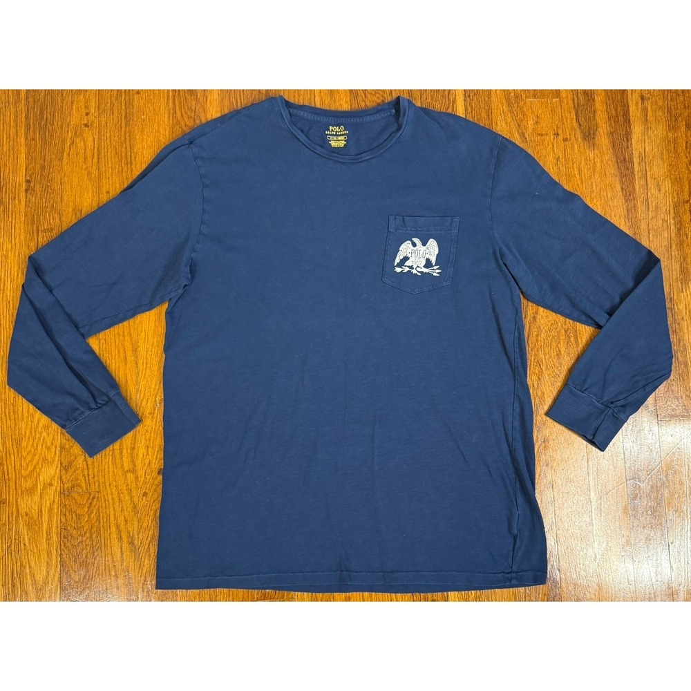 Polo Ralph Lauren Men's Navy‎ Blue Long Sleeve Eagle Logo T Shirt Size LT